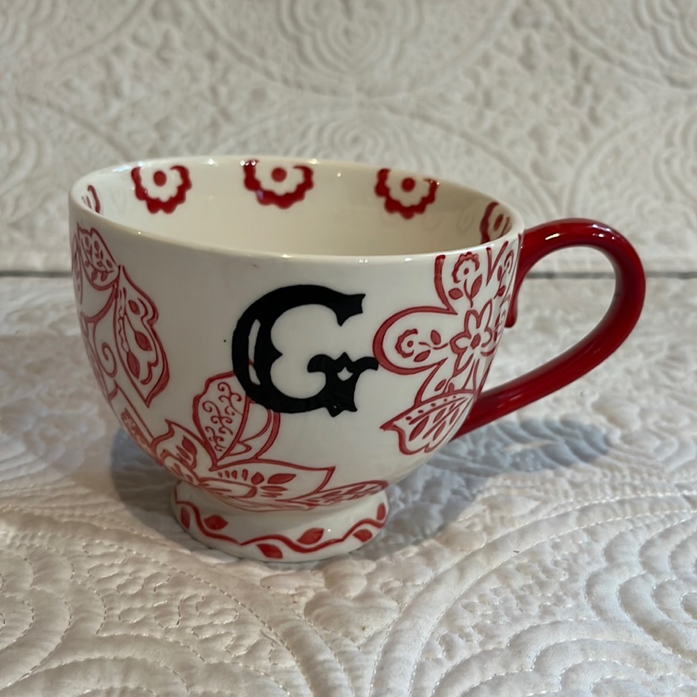 Dutch Wax by Coastline Imports Monogram Initial G Red & White 16 oz Mug‎